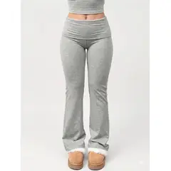 GENERICO - Pantalón Flare Acampanado de Algodón Color Gris Claro para Mujer