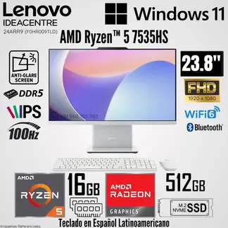 LENOVO - All in One IdeaCentre 24ARR9 AMD Ryzen 5 7535HS 16GB RAM 512GB 23.8" FHD 100Hz