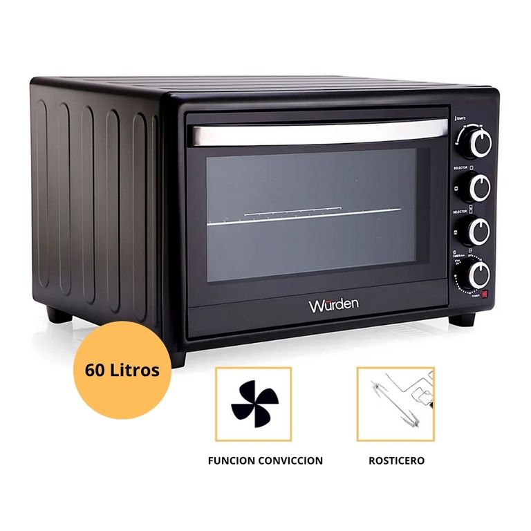 Horno Eléctrico 60 Litros 2200W con Convección, Grill y Asador Rotatorio