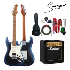 Marshall - Pack Completo de Guitarra Eléctrica con Efectos Smiger L G2 i3 Azul y Amplificador MG10