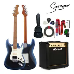 Marshall - Pack Completo de Guitarra Eléctrica con Efectos Smiger L G2 i3 Azul y Amplificador MG15