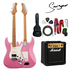 Marshall - Pack Completo de Guitarra Eléctrica con Efectos Smiger L G2 i3 Rosado y Amplificador MG10