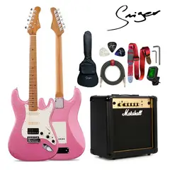 Marshall - Pack Completo de Guitarra Eléctrica con Efectos Smiger L G2 i3 Rosado y Amplificador MG15