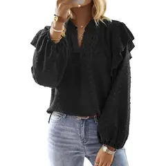 TIOZONEY - Blusa de empalme de encaje - Negro