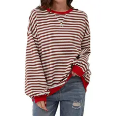 TIOZONEY - Sudadera a rayas para mujeres - Café