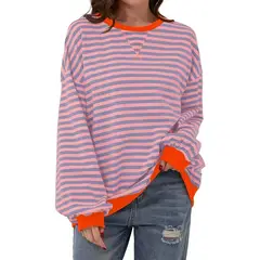 TIOZONEY - Sudadera a rayas para mujeres - Rosado