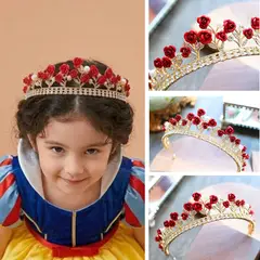 GENERICO - Corona Tiara de Princesa para Niña Con Rosas Rojas Cristales Y Perlas