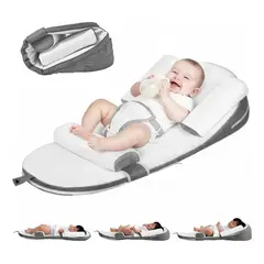 EVERSO - Cojín Antireflujo Bebé Ergonomico Viscoelastico Con Cinturon Gris