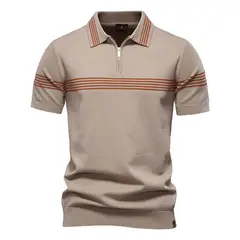 TIOZONEY - Polo con cuello para hombre-Marrón