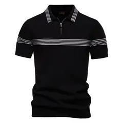 TIOZONEY - Polo con cuello para hombre-Negro