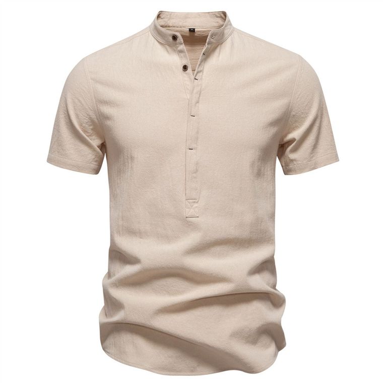 Camisa de algodón con cuello alto para hombre-Beige