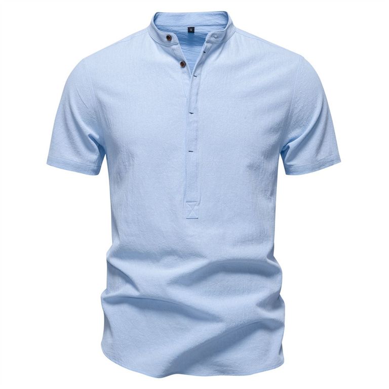 Camisa de algodón con cuello alto para hombre-Azul