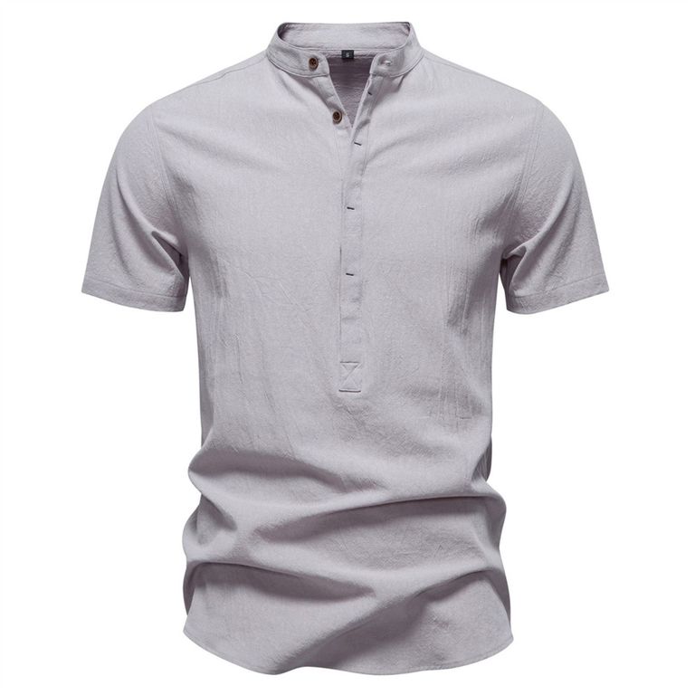 Camisa de algodón con cuello alto para hombre-Gris