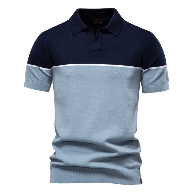 Polo bicolor para hombre-Azul