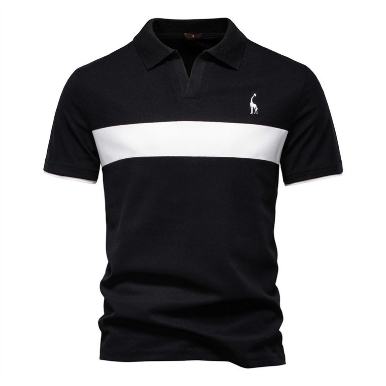 Polo de cuello en V para hombre-Negro