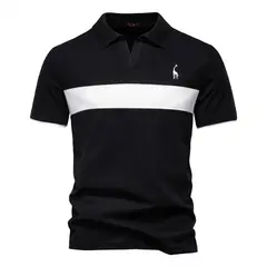 TIOZONEY - Polo de cuello en V para hombre-Negro