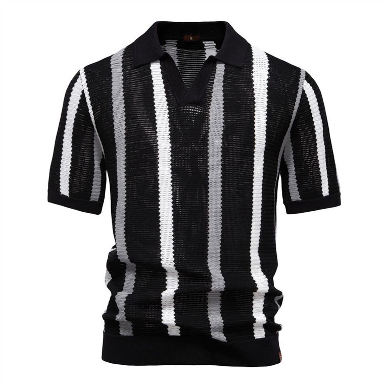 Polo a rayas para hombre-Negro