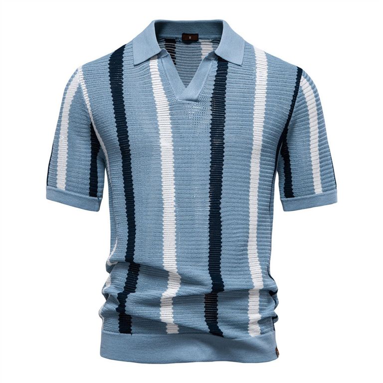 Polo a rayas para hombre-Azul