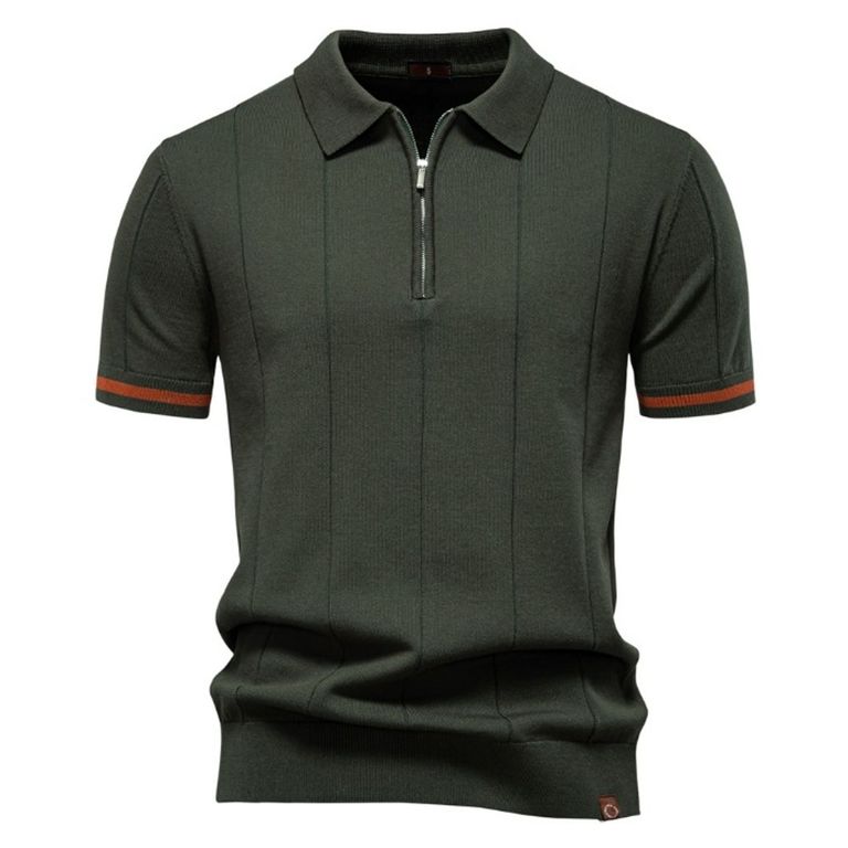 Polo de punto con cuello para hombre-Verde