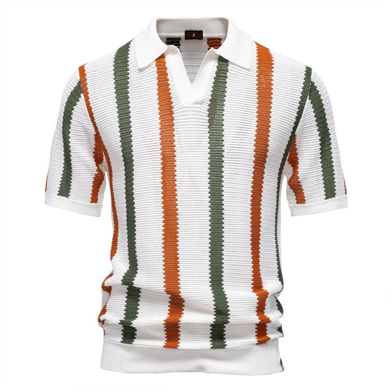 Polo a rayas para hombre-Blanco