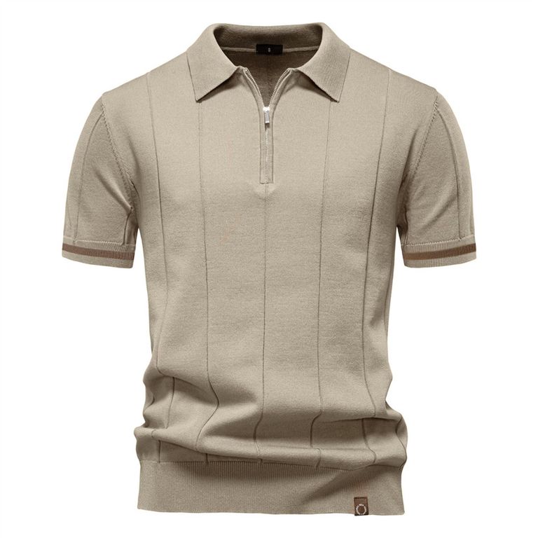 Polo de punto con cuello para hombre-Beige