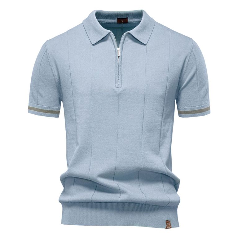 Polo de punto con cuello para hombre-Azul