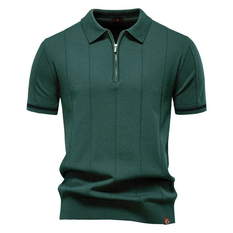 Polo de punto con cuello para hombre-Verde