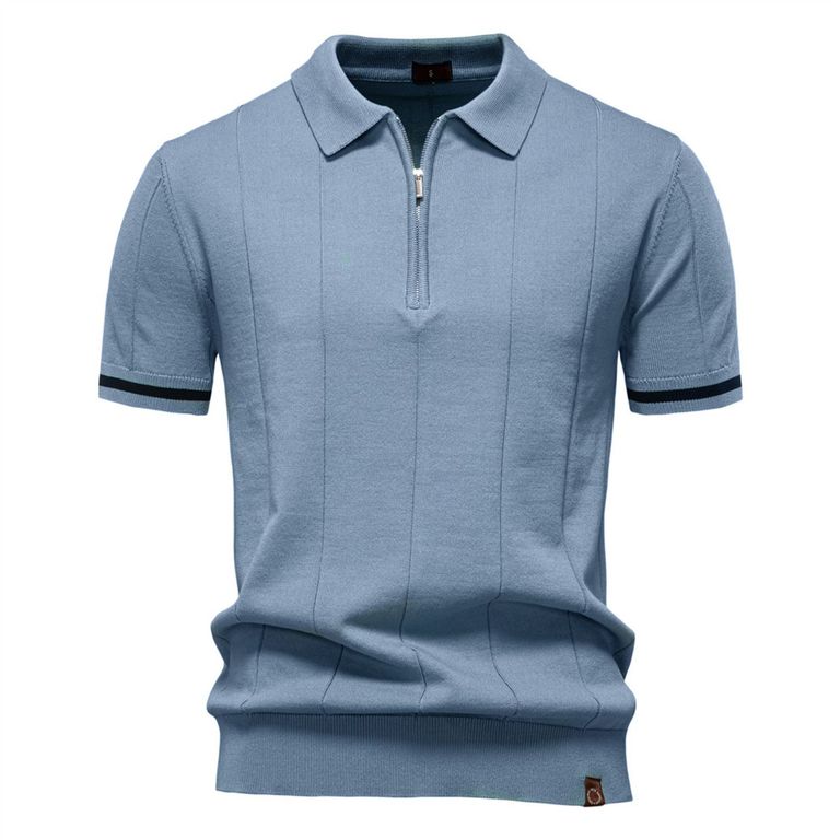 Polo de punto con cuello para hombre-Azul