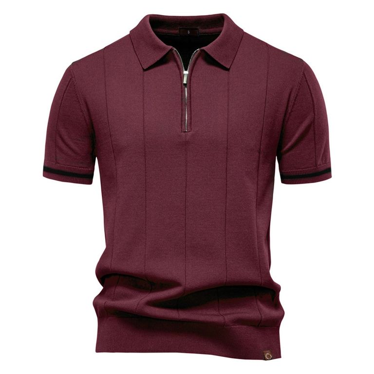 Polo de punto con cuello para hombre-Rojo