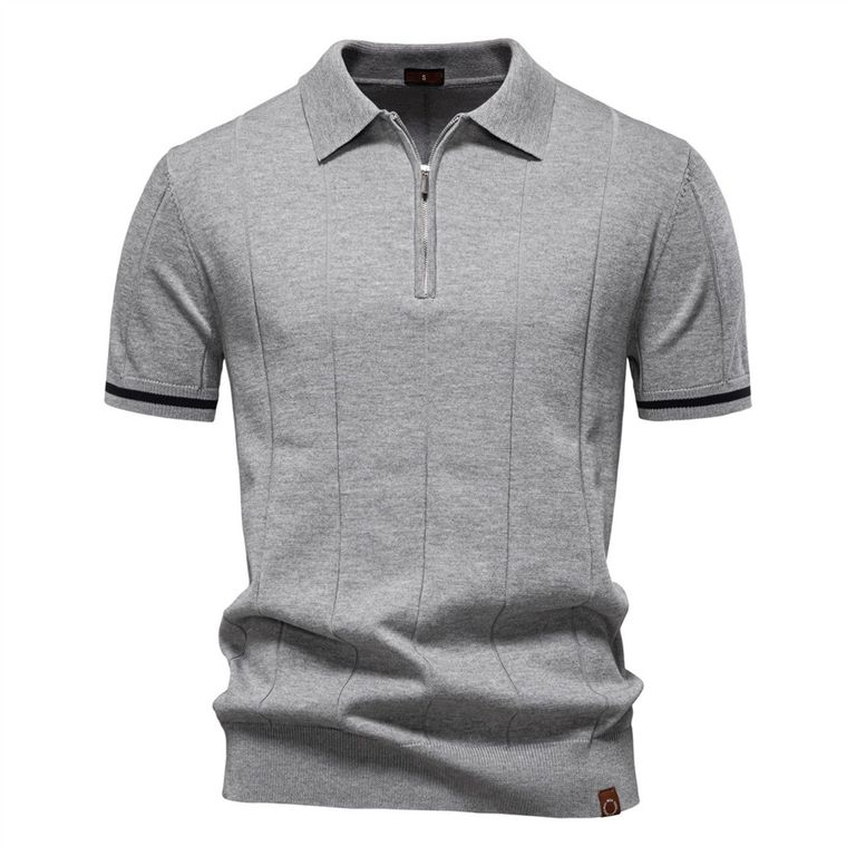 Polo de punto con cuello para hombre-Gris