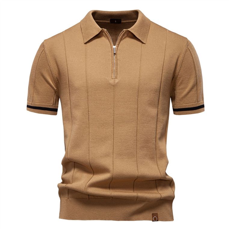 Polo de punto con cuello para hombre-Marrón