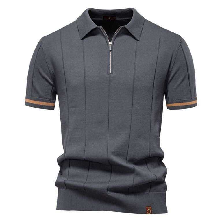 Polo de punto con cuello para hombre-Gris