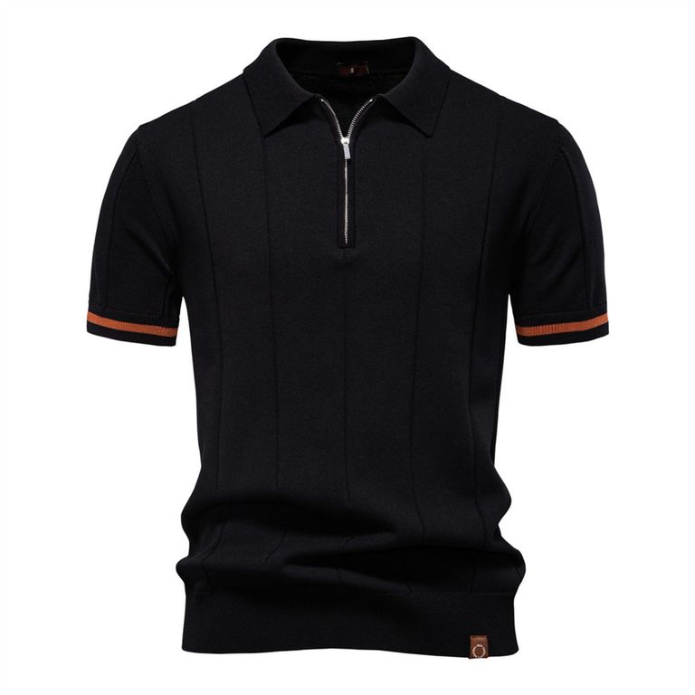 Polo de punto con cuello para hombre-Negro
