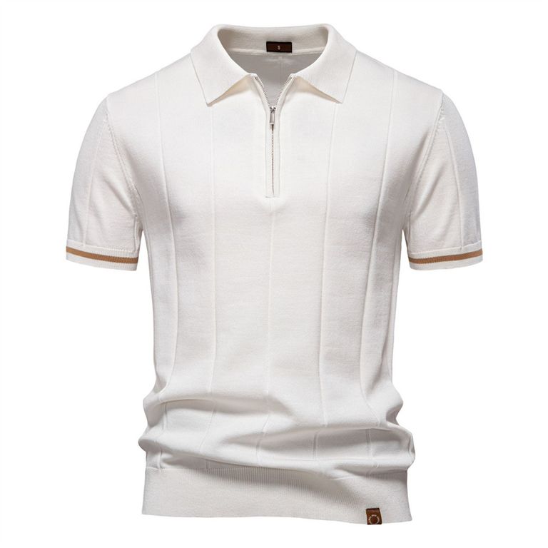 Polo de punto con cuello para hombre-Blanco