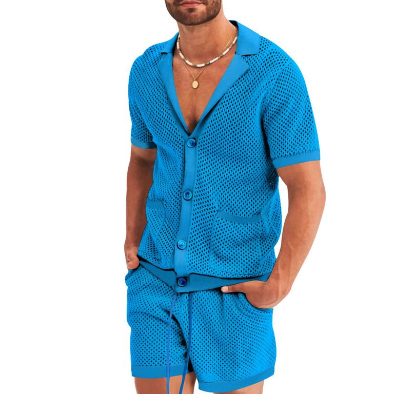 Pantalones cortos de manga corta para hombres - Azul