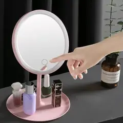 SUPER - Espejo de Maquillaje con Luz LED 3 Colores Touch Recargable USB Regulable Bandeja Organizadora