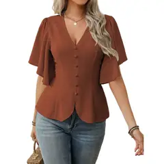 TIOZONEY - Top con cuello en V para mujer