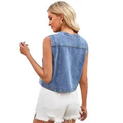 TIOZONEY - Chaqueta mezclilla sin mangas Mujer