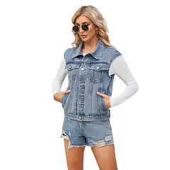 TIOZONEY - Chaqueta mezclilla sin mangas Mujer