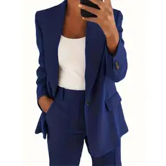 TIOZONEY - Blazer para Mujer -Azul