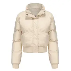 TIOZONEY - Chaqueta de cuello alto para mujer - Blanco