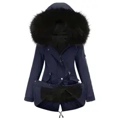TIOZONEY - Abrigo de invierno con gorro para mujer - Azul