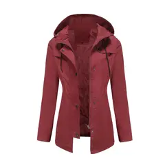 TIOZONEY - Chaqueta impermeable con gorro para mujer - Burdeo