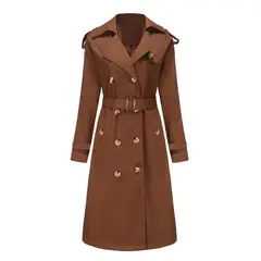 TIOZONEY - Abrigo largo tipo gabardina para mujer - Café