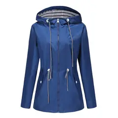 TIOZONEY - Cortavientos impermeable con gorro para mujer - Azul