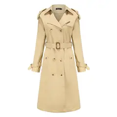 TIOZONEY - Abrigo largo tipo gabardina para mujer - Beige