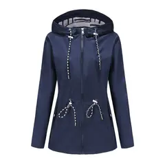 TIOZONEY - Cortavientos impermeable con gorro para mujer - Azul
