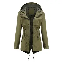 TIOZONEY - Cortavientos impermeable con gorro para mujer - Verde