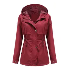 TIOZONEY - Cortavientos impermeable con gorro para mujer - Rojo