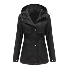 TIOZONEY - Cortavientos impermeable con gorro para mujer - Negro